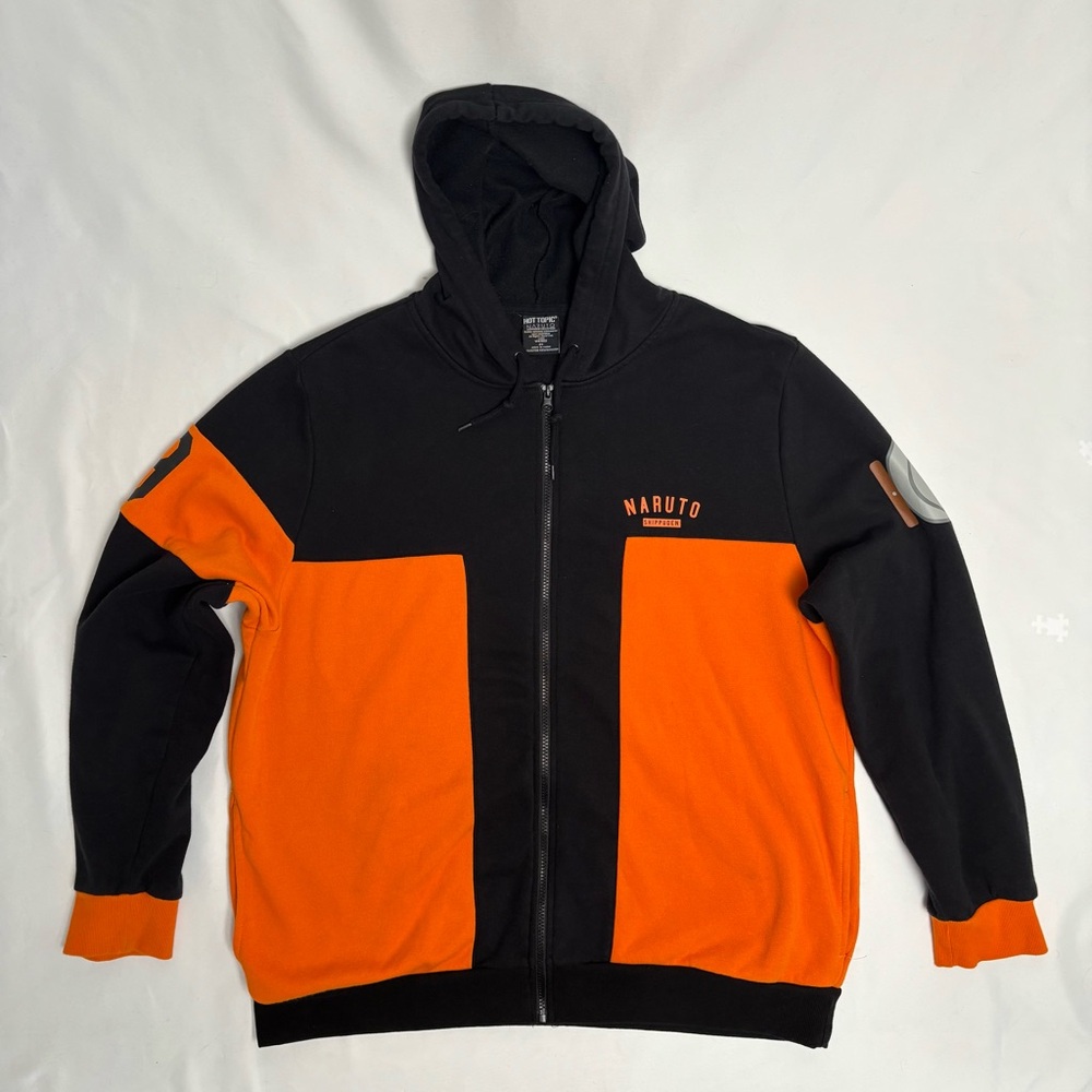 Hot Topic Naruto Shippuden Full Zip Hoodie Size 2XL Black Orange VTG 2002 Anime